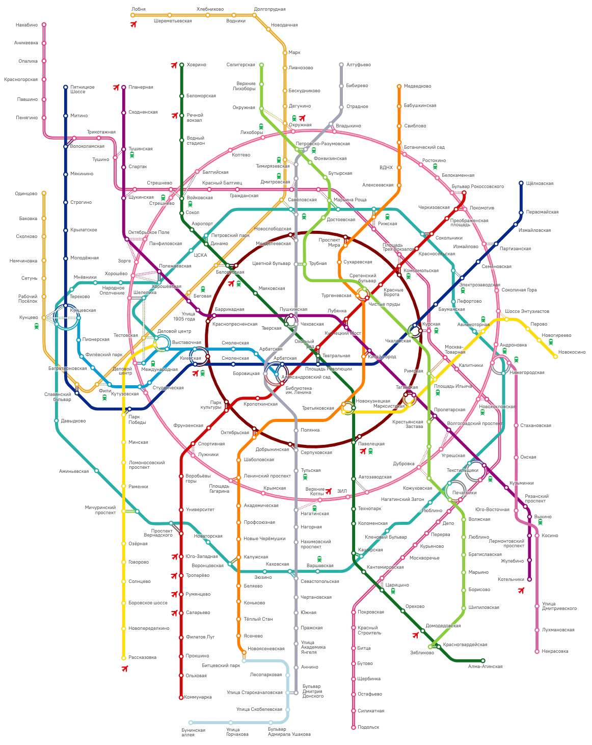 Интерактивная карта метро Москвы со станциями МЦК и МЦД