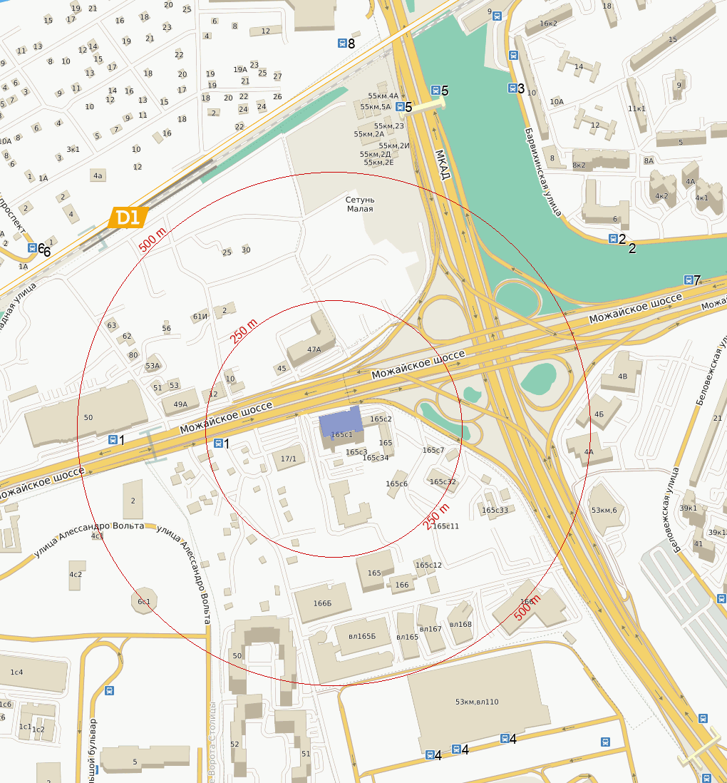 Как добраться до адреса Можайское шоссе, дом 165 строение 1